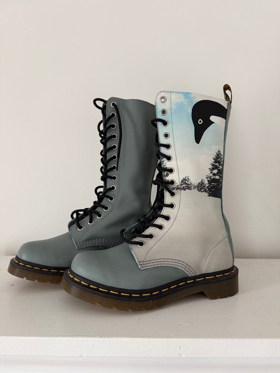 Dr. Martens Shoes - Dr. Martens ULTRA RARE Graphic Winter Scene Lace-Up Boots - Teal & White